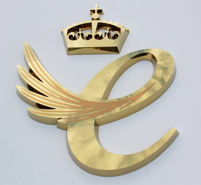 Gold letter in polished stainless steel plate